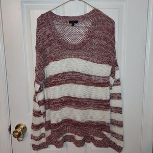 Mine Red and White Striped Open Knit Hi Low Pullover Scoop Neck Sweater Sz Large